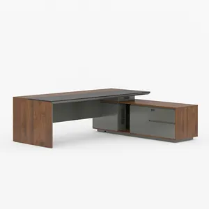 Modern Office Table Executive Leather Computer Desk CEO Wood Luxury Boss Desk L Shape Director Office Desk Furniture