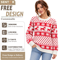 Pull de Noël OEM pour femme, motif renne et flocon de neige personnalisé, tricoté, col rond, coupe ample, haut de fête