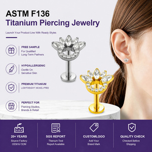 <span class=keywords><strong>Piercing</strong></span> Labret Plat Scintillant en Titane ASTM F136 avec Zircon Cubique, Or et Argent, pour Cartilage et Hélix, Bijoux <span class=keywords><strong>de</strong></span> Corps en Gros - Product Image 2