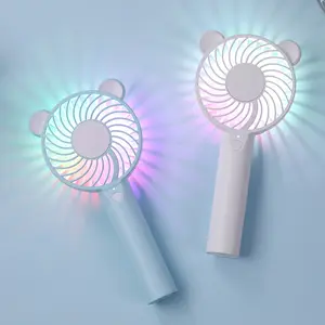Cute Bear Fan USB Charging Colorful Lights Mini Portable Handheld Small Fan
