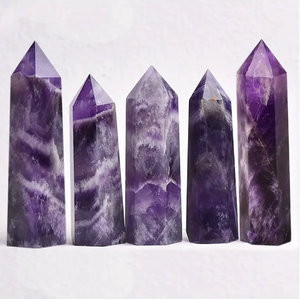 Thạch anh tím tự nhiên mơ mộng và lăng kính lục giác thạch anh hồng chạm khắc bằng tay và đánh bóng đá thô cột đơn tinh thể chữa bệnh - Product Image 2