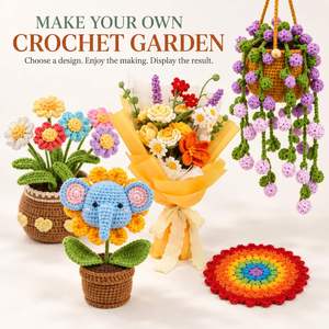 Set de Regalo de Flores de Ganchillo Hechas a Mano: Ramo Decorativo de Tulipanes, Rosas y Girasoles en Maceta para Cumpleaños, San Valentín y Decoración del Hogar - Product Image 5