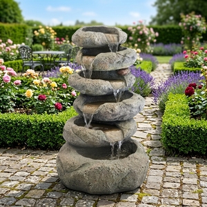 Grandes fontaines extérieures en résine et cascades aspect pierre naturelle pour décoration de patio de jardin ou de terrasse de cour - Product Image 5