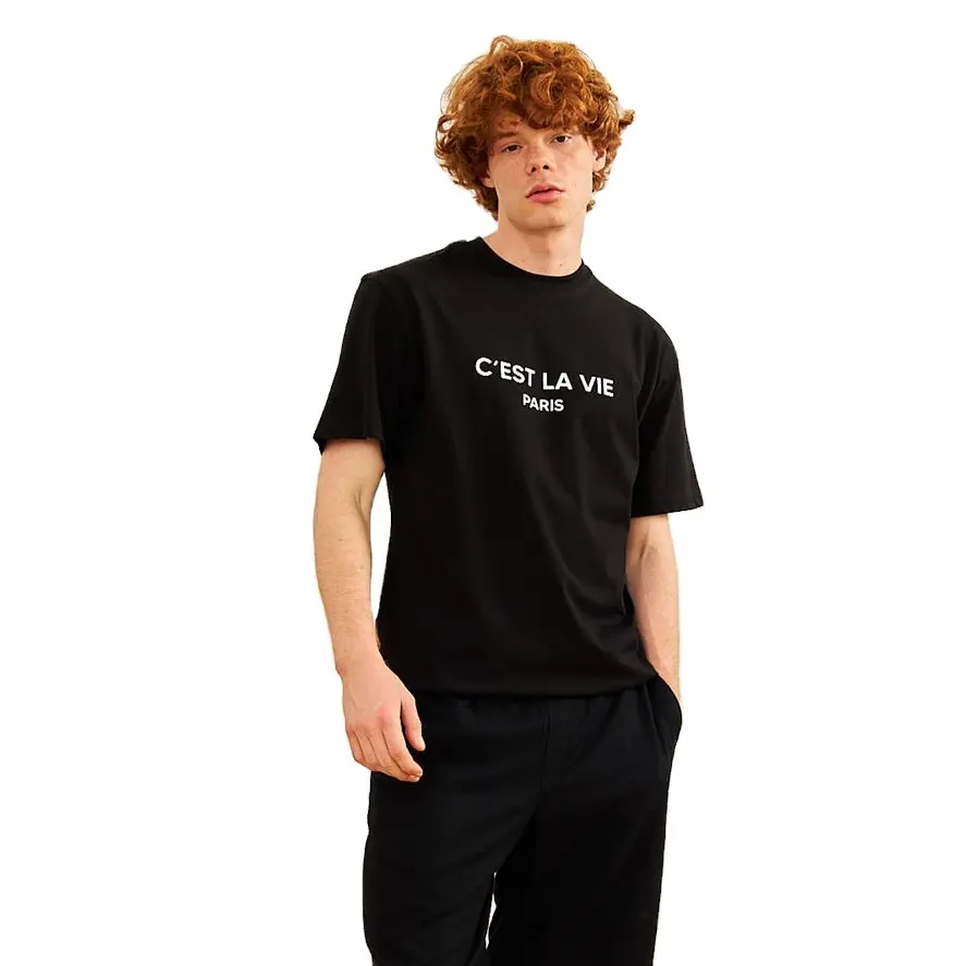 Pamuk boy kısa kollu T-Shirt Paris tasarım Trendy erkek giyim yaz koleksiyonu 2023 siyah