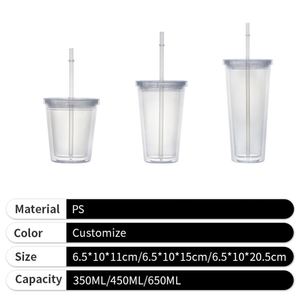 Vaso de agua transparente 2026 con pajita de plástico, diseño de dibujos animados, doble pared, aislado, para verano - Product Image 5