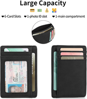 Dompet Kulit Minimalis Tipis OEM untuk Pria Wanita, Penahan Kartu Kredit di Saku Depan, Casing Kompak Tipis dengan Jendela ID dan Klip