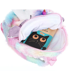 Nouveau Fluffy Mini Rainbow <span class=keywords><strong>Licorne</strong></span> <span class=keywords><strong>Sac</strong></span> à <span class=keywords><strong>dos</strong></span> en peluche Logo personnalisable pour les filles et les garçons-China Wholesale - Product Image 5