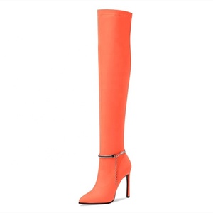Bottes élégantes à talons hauts pour femme, bottes longues au-dessus du genou, chaîne à la cheville, bout pointu, chaussures d'hiver et d'automne, taille 43 - Product Image 5