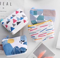 Grosir Mini Kartun Geometris Dompet Koin Kunci Kanvas Tas Penyimpanan Kecil Dompet Mini Dompet Koin untuk Uniseks