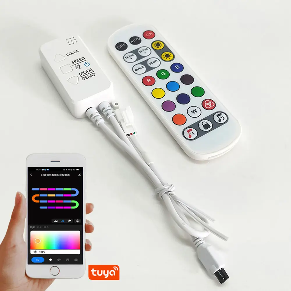 Tuya Smart WS2811 LED Controller WiFi 12V Individual Addressable 1903 Dream Color RGBIC Strip Controller With IR Remote Control