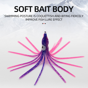 Cores aleatórias 100pcs Octopus Squid Saia Iscas Luminous Octopus Saia Trolling Água salgada Soft Squid Isca para iscas de pesca - Product Image 3
