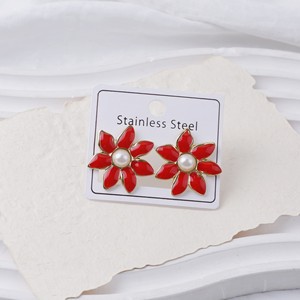 Orecchini a Perno da Donna alla Moda con Fiore a Goccia e Perle, Placcati, in Acciaio Inossidabile, Gioielli di Moda - Product Image 3