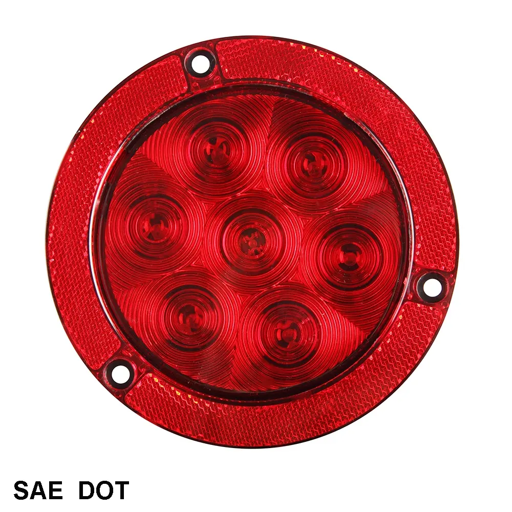 4 inch Round LED Light Stop/Tail/Turn, Flange Mount w/Reflex Ring multi voltage 4" LED tail lamp STT truck trailer DOT SAE