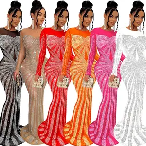 CX6198 Maxi Long Mermaid Dress Formelles Netz Durchsichtiges Ballkleid Abend party Abendkleider mit Strass