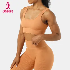 Logo personalizzato Nylon, Spandex Set sportivo 2 pezzi pantaloni elasticizzati a righe da donna pantaloncini da Yoga da palestra