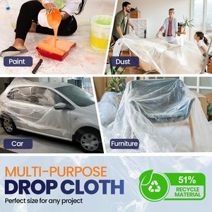 ผ้าคลุมพลาสติกขนาดใหญ่ Ecotez 12x9 ฟุต 6 แผ่น ป้องกันสี ป้องกันเฟอร์นิเจอร์ กันน้ำ กันฝุ่น - Product Image 4