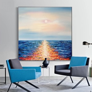 Dekorasi rumah besar kontemporer abstrak pemandangan laut 3D tekstur emas dicat tangan akrilik pada kayu regang kanvas seni dinding - Product Image 5