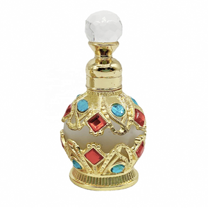 Fancy <b>Perfume</b> <b>Bottle</b> With Crystal Stopper Gold Decorated Round Shape Gift Craft 30ml Empty Glass <b>Bottle</b> - Product Image 4