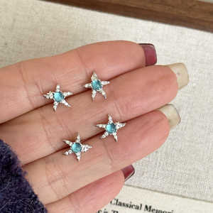 Pendientes de Plata de Ley S925 con Forma de Estrella de Mar Azul, con Tachuelas para la Oreja, Diseño de Cristal Dulce y Exquisito, Compactos y Versátiles - Product Image 4