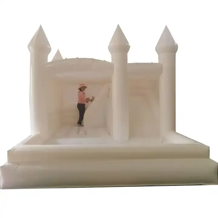 White inflatable jumper bounce house bouncy castle slide combo for wedding birthday party