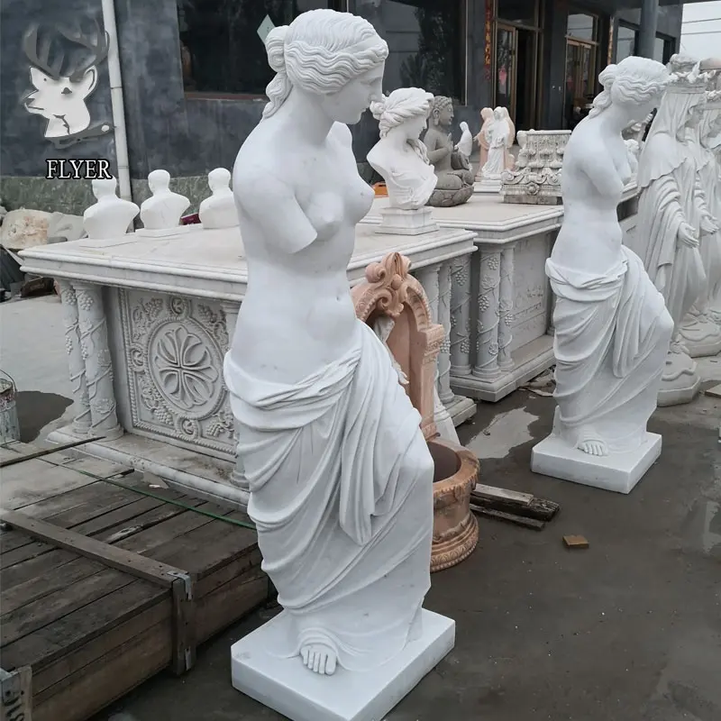 Decoración al aire libre Tamaño real Sexy Estatua de mármol de Venus Escultura blanca desnuda Mujer desnuda Estatua de mármol