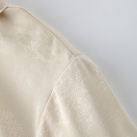 Blus kantoran panjang wanita, baju 2024 perempuan, baju kantor Vintage berkancing cetak Logo Jacquard Premium untuk perempuan