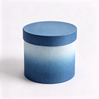 Boîte à fleurs ronde bleue avec logo personnalisé, boîte à chapeau en lin dégradé de luxe, boîte cadeau cylindrique rigide, emballage en gros