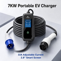 Stasiun Pengisian Daya EV Portabel 7kw dengan Layar 2,8 inci, Arus yang Dapat Disesuaikan, Kabel 5 meter, Pengisi Daya Mobil Listrik