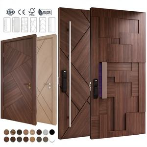 Porte d'entrée en bois massif de style européen avec serrure intelligente antivol pour appartement, hôtel et villa - Design pivotant moderne - Product Image 5