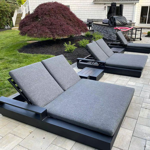 Furnitur luar ruangan semua cuaca logam hitam Modern poolside tempat tidur ganda kursi santai kursi malas aluminium luar ruangan - Product Image 6