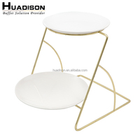 Huadison Buffet Équipement En Acier Inoxydable Double Couche Amovible Plaque En Céramique Rack Buffet Dessert Rack Pour Banquet De Mariage