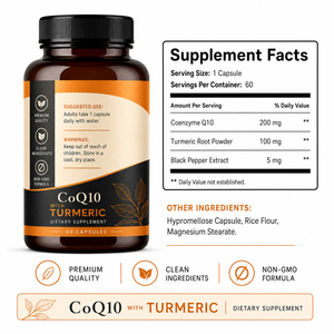 Complément alimentaire végétalien pour adultes à base de coenzyme Q10 OEM avec extrait de curcuma, Ubiquinol, 60 capsules, bienfaits antioxydants, soutien énergétique et immunitaire - Product Image 6