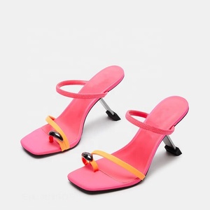 Stylish Women's <b>Clip</b> Toe Sandals High Heels Stiletto Dress Double Stretchy Straps Shoes Party Wedge Metal Heeled Pumps - Product Image 3