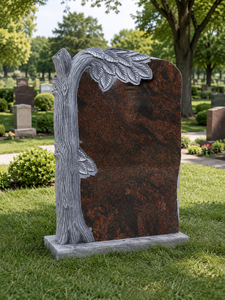 Rustic <b>Tree</b> Design Headstone With Leaf Motif For Cemetery Use - Product Image 1