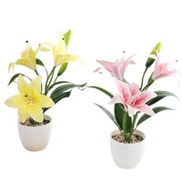 Plante artificielle de lys en pot, réaliste, miniature, à trois têtes, pour la décoration intérieure et les arrangements de vitrine de centre commercial