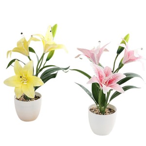 Pianta di Giglio Artificiale in Vaso, Realistica, a Tre Teste, Mini Bonsai per Decorazioni Domestiche e Allestimenti per Vetrine di Centri Commerciali - Product Image 5