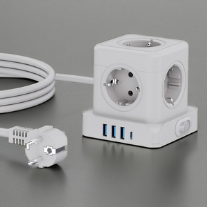 EU Standard 5-Outlet Surge Protector Socket 3 USB 1 Type C Ports Modern 16A Power Strip Smart Home Portable Tabletop Extension - Product Image 1