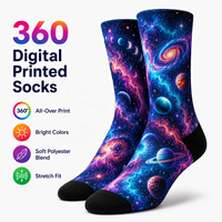 Chaussettes jetables en gros pour personnel, imprimées numériquement 360°, design personnalisé, imprimé intégral, polyester coloré, mode OEM