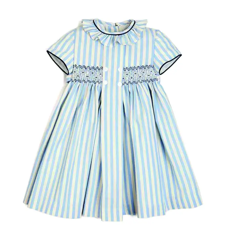 New Arrival High Quality Handmade Smocked Kids Clothes Short Sleeves Smocking Baby Girl Dress