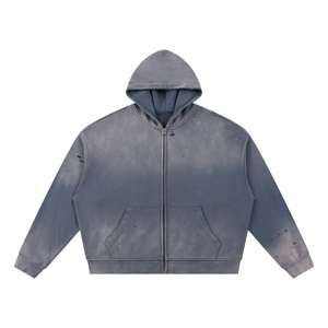 Sweat à capuche zippé vintage punk personnalisé, effet vieilli, couleur unie, en tricot éponge 420g – Fabricant - Product Image 5