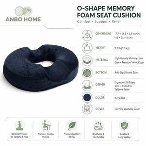 Cojín <span class=keywords><strong>de</strong></span> espuma viscoelástica en forma <span class=keywords><strong>de</strong></span> donut para asiento, almohada en forma <span class=keywords><strong>de</strong></span> O para coxis, alivio del dolor <span class=keywords><strong>de</strong></span> coxis, hemorroides y posparto, venta al por mayor - Product Image 1