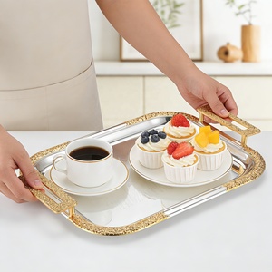 Rectangle Metal Serving Tray with <b>Gold</b> Inlay Handles Polished Glam Design for Party Dishes & Plates - Product Image 2
