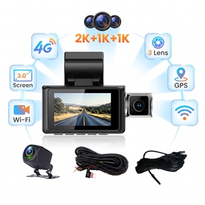 Dashcam de 3 Cámaras Lista para Enviar, Grabadora de Video para Auto 4G LTE, Cámara Frontal 2K, Interior 1080P, Cámara Trasera para Tablero, WiFi, GPS, Pantalla Táctil - Product Image 1