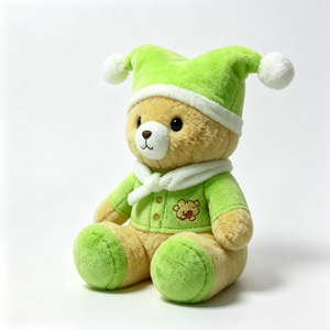 Oso de peluche suave y personalizado con almohadillas verdes en las patas, oso de peluche sentado y vestido, encantador oso de peluche clásico. - Product Image 3