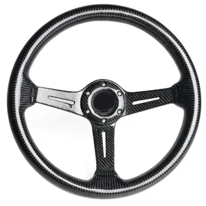 14inch Full Carbon Fiber Steering Wheel Drift Racing Steering Wheel Perforated Rally Deep Dish With Horn Button For Universal