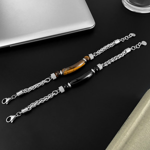 Jewelry factory cross-border fashion retro stainless steel chain splicing tiger eye stone titanium steel men's <b>bracelet</b> - Product Image 1
