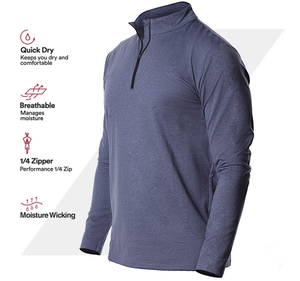 Venta al por mayor de alta calidad de poliéster de los hombres de gimnasio de secado rápido transpirable de manga larga de 1/4 cuartos con cremallera pulóver - Product Image 1