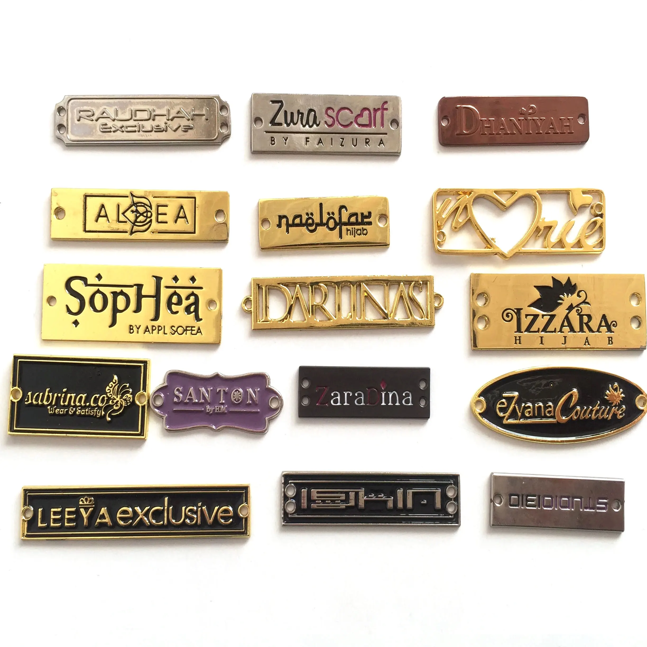 Étiquettes métalliques avec logo de marque en acier inoxydable, personnalisées, pour sacs à main ou vêtements, 100 pièces