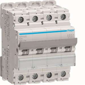 Interruttore Automatico Miniaturizzato Hager 4P 20A Curva C 25kA per Protezione Elettrica - Product Image 1