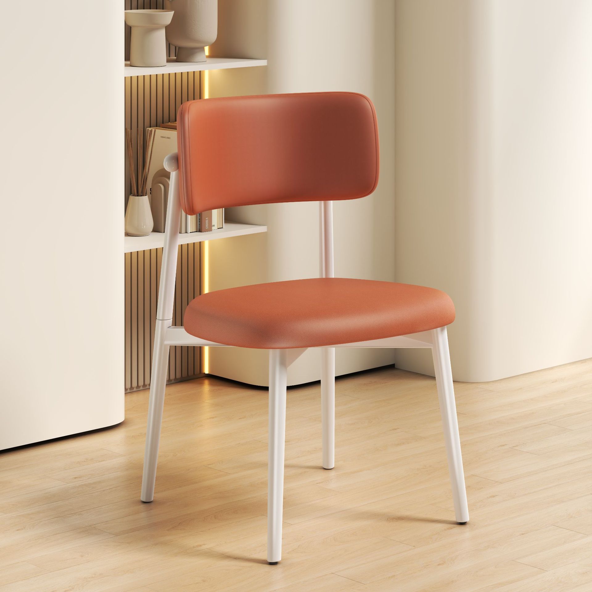 โครงสีขาว เก้าอี้ทานอาหารสีส้ม